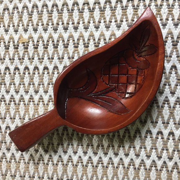 Wood MonkeyPod Leaf Serving Snack Bowl Carved Boho - Picture 4 of 5